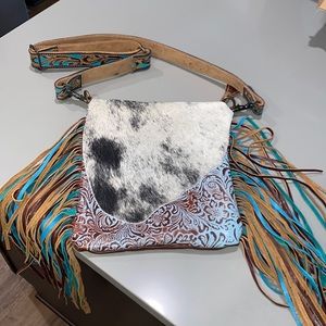 Myra Crossbody Purse with Fringe and Cow Hide